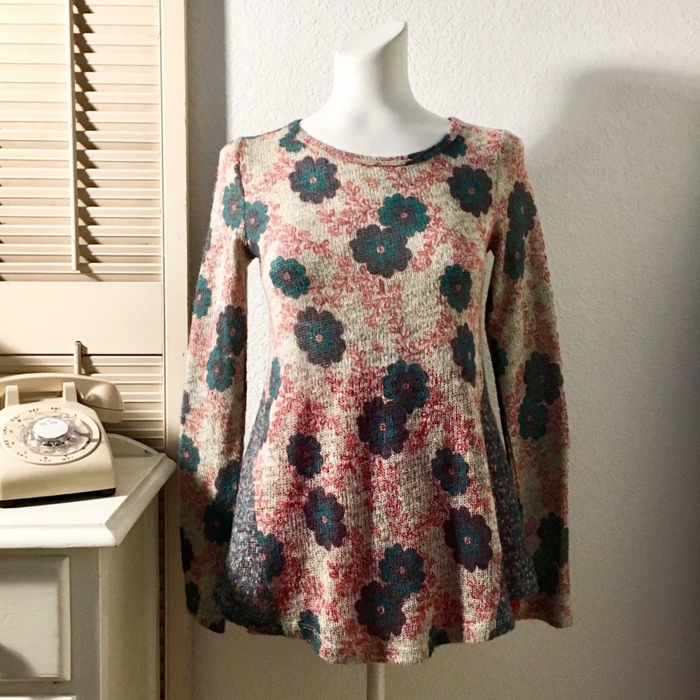 ✨✨Mystree Wool Blend Fit & Flare Floral Knit Sweater